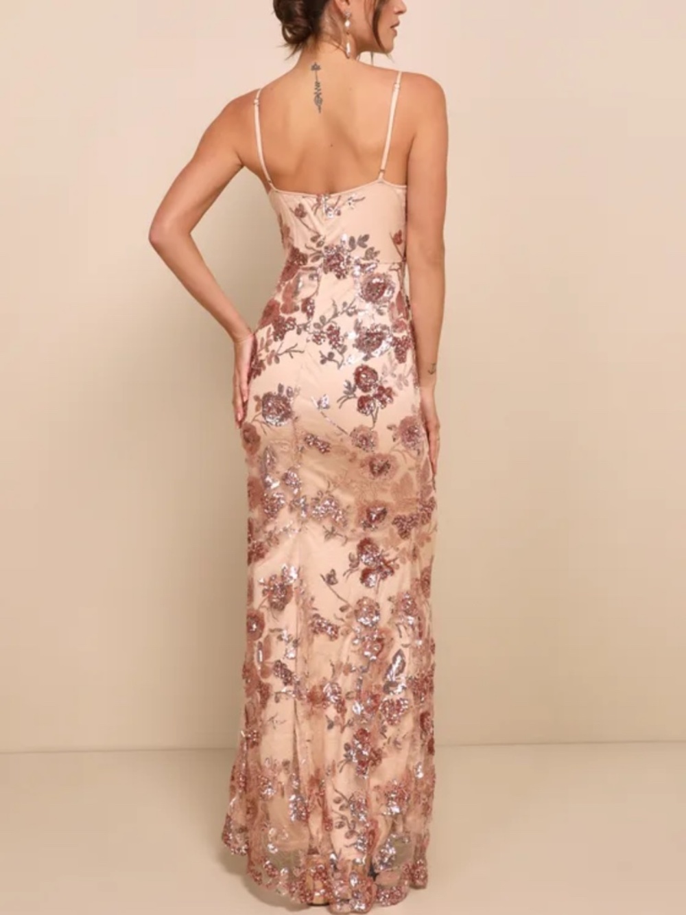 Lulu's Dusty Rose Sequin Floral Maxi Dress